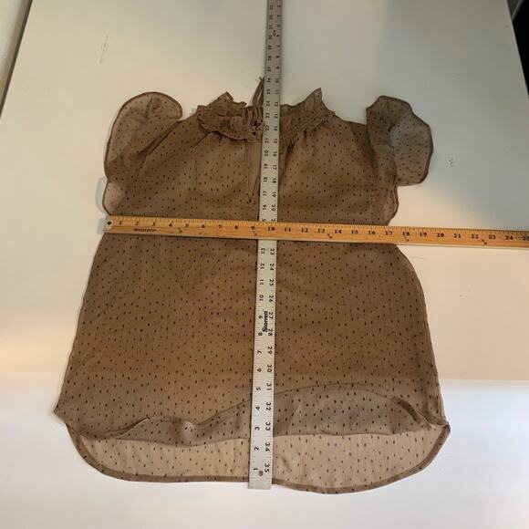 Pleione Blouse Womens XS Extra Small Brown Polka Dot Ruffle Collar Keyhole Lined - Picture 5 of 11